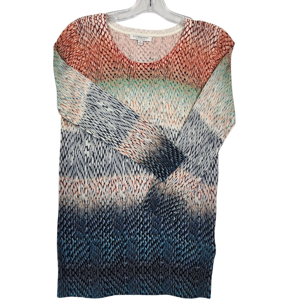 Liverpool S Multicolor Snakeskin Ombre Knit Top Long Sleeve Scoop Neck Boho Chic